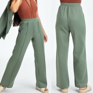 Fabletics Plush Interlock Wide Leg Pant stretch knit sage green casual trouser S
